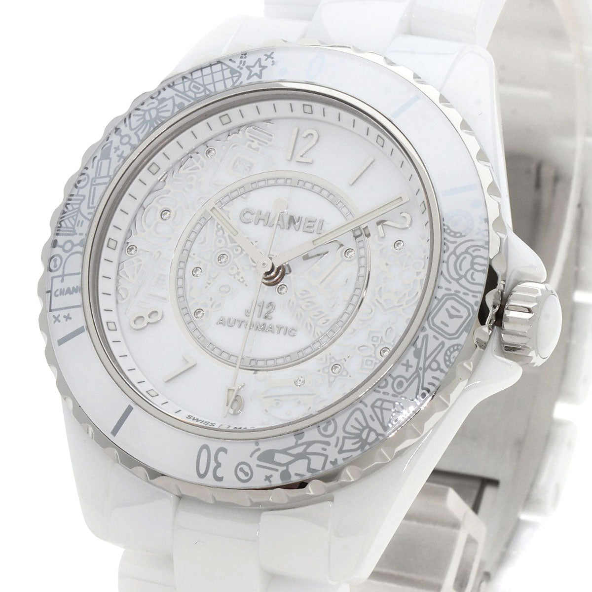 CHANEL Watches Mechanical Automatic H6476 Ceramic, Ceramic Silver J12 1.5" Limited to 2020 pieces worldwide white dial mens