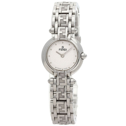 FENDI Watches Quartz 750L Stainless Steel , Stainless Steel Silver Zucca Pattern Round Face white dial Women