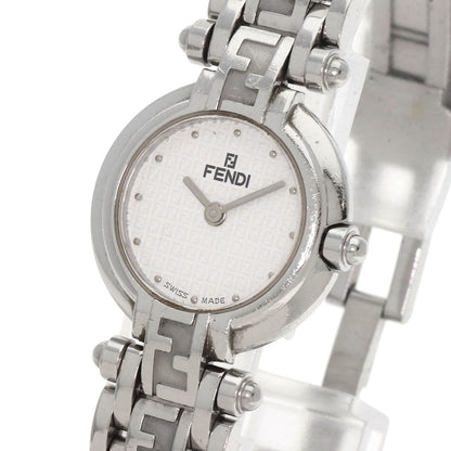 FENDI Watches Quartz 750L Stainless Steel , Stainless Steel Silver Zucca Pattern Round Face white dial Women