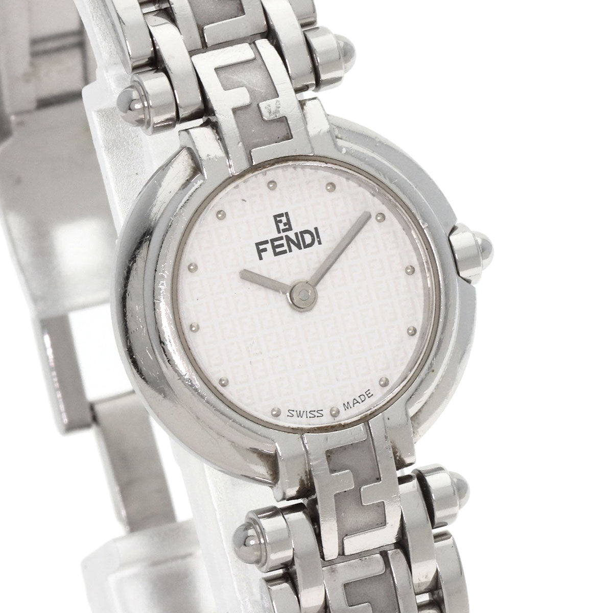 FENDI Watches Quartz 750L Stainless Steel , Stainless Steel Silver Zucca Pattern Round Face white dial Women