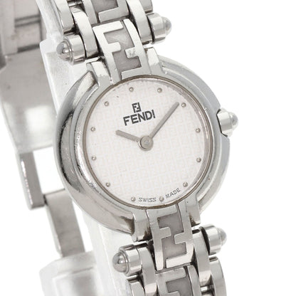 FENDI Watches Quartz 750L Stainless Steel , Stainless Steel Silver Zucca Pattern Round Face white dial Women