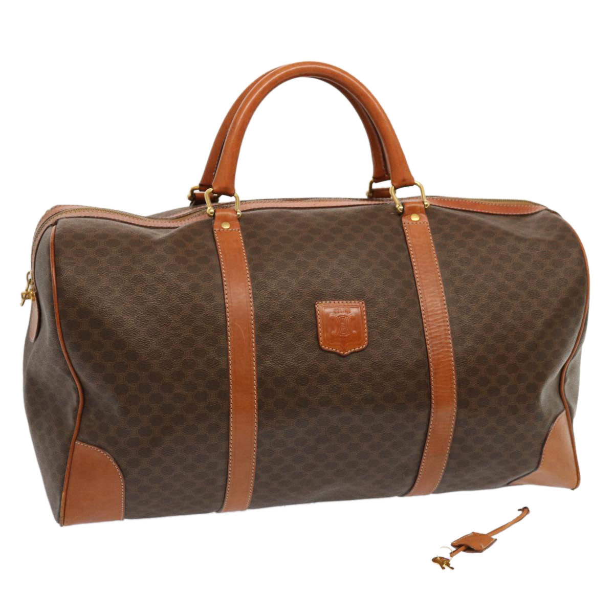 Luxury CELINE Macadam Canvas Boston Bag PVC Brown  70634