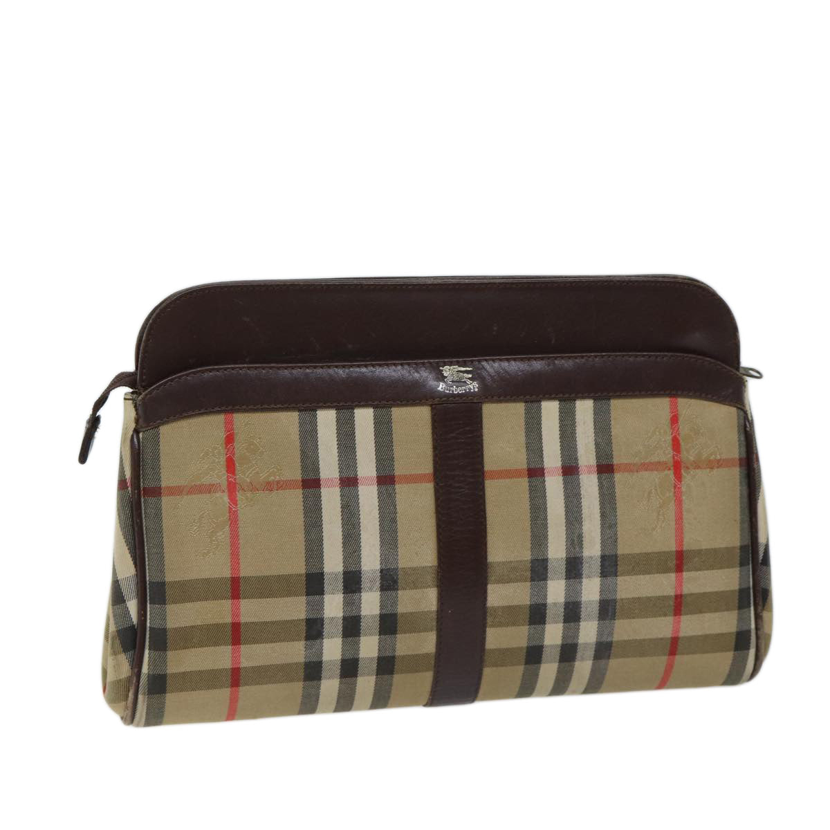 Luxury BurberrySs Nova Check Clutch Bag Canvas Beige Auth 70657