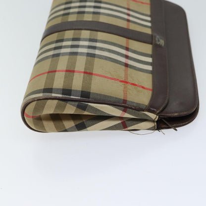 Luxury BurberrySs Nova Check Clutch Bag Canvas Beige Auth 70657