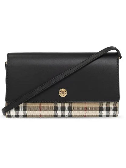 Luxury Burberry Detachable Strap Checked Leather Wallet Cross Bag Black