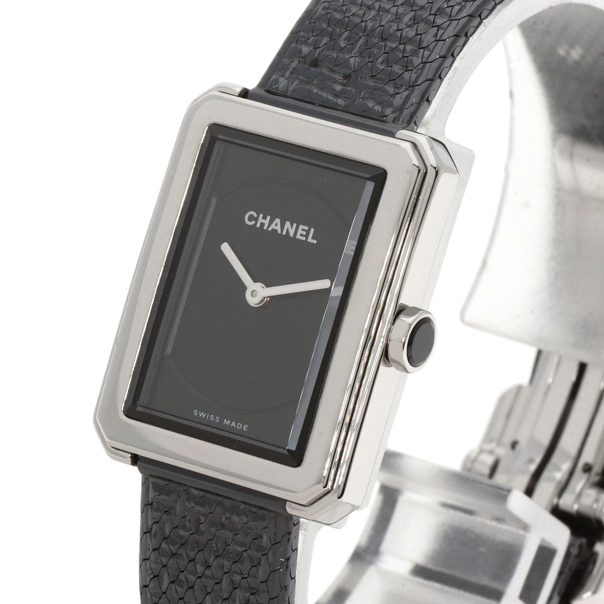 CHANEL Watches Quartz H5317 Stainless Steel Silver boyfriend small model tweed black dial