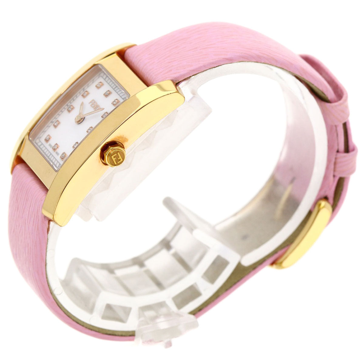 FENDI Watches Quartz 7000L Gold Plated gold Square face 12P diamond White shell dial