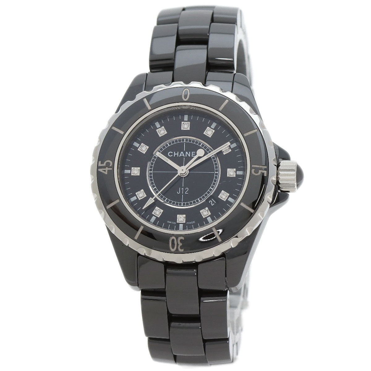CHANEL Watches Quartz H1625 ceramic black J12 1.3" 8P Diamond Black Ceramic black dial