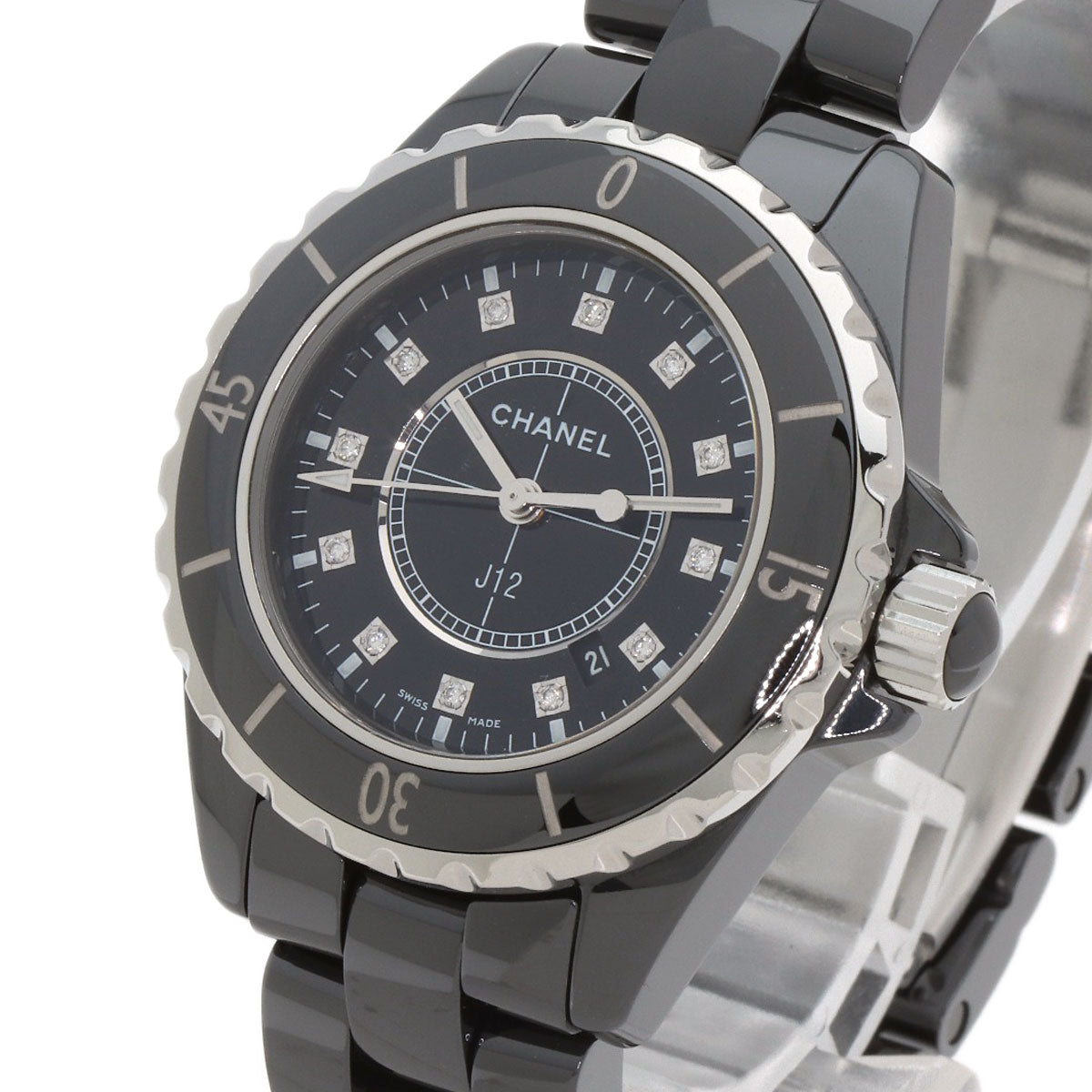 CHANEL Watches Quartz H1625 ceramic black J12 1.3" 8P Diamond Black Ceramic black dial