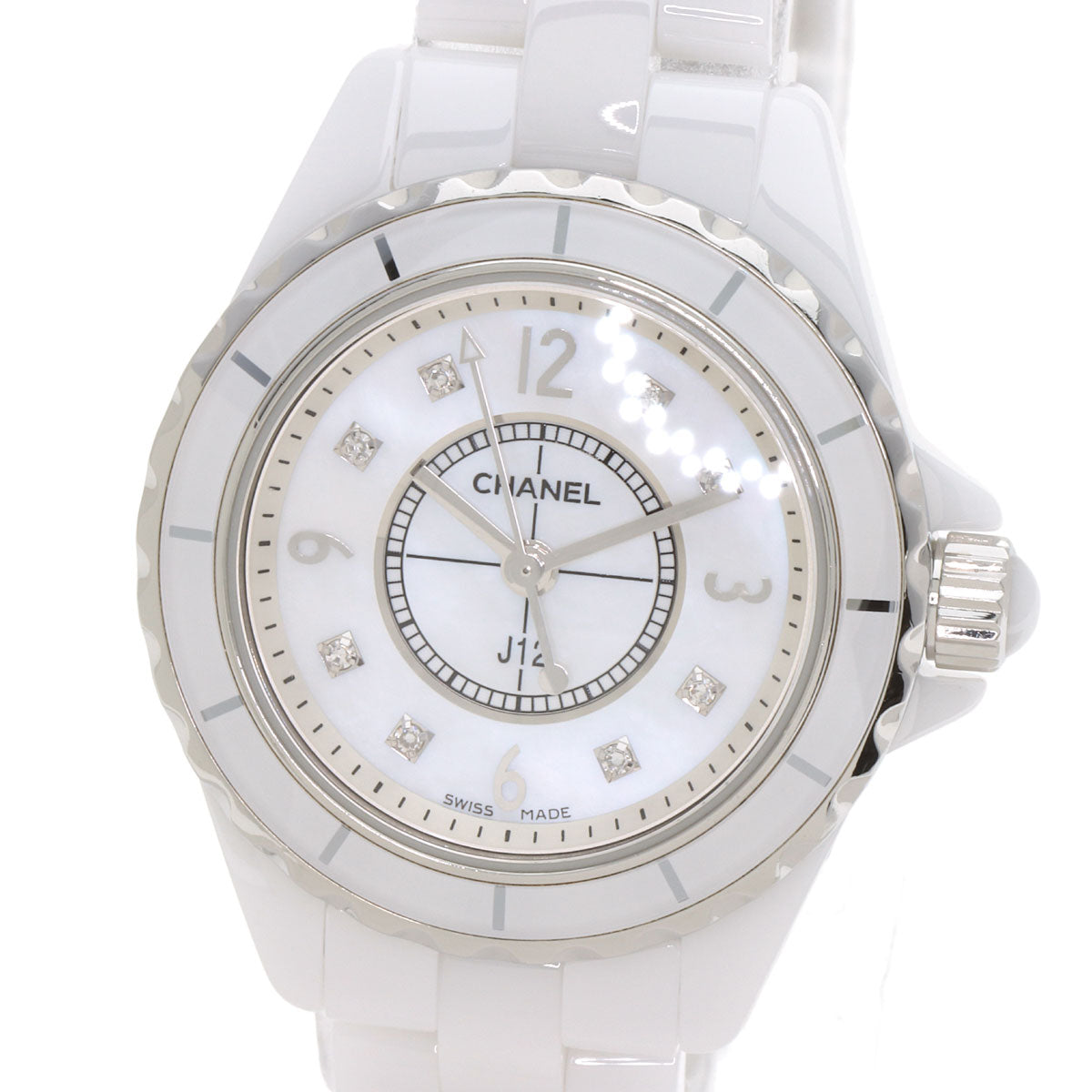 CHANEL Watches Quartz H2570 ceramic white J12 1.1" 8P Diamond White Ceramic White shell dial