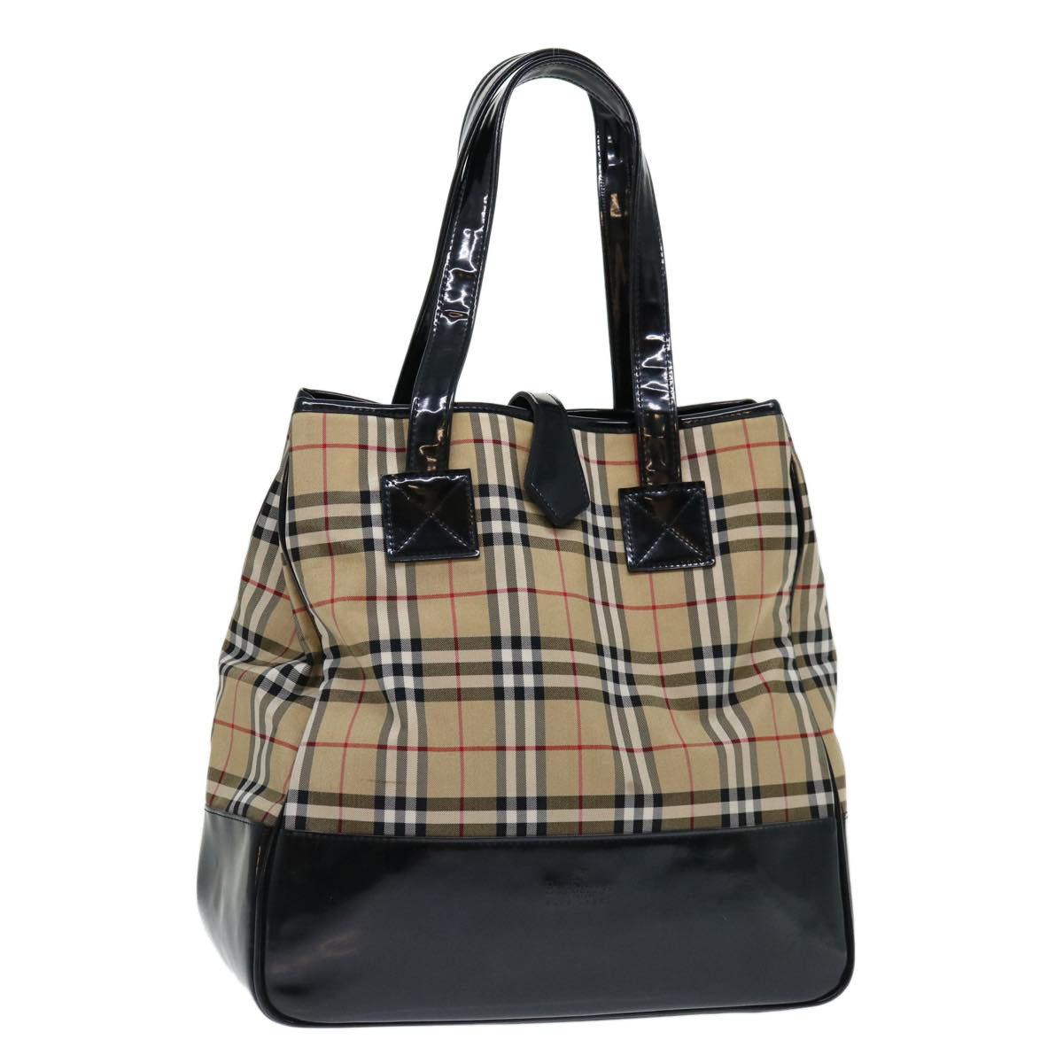 Luxury BurberrySs Nova Check Blue Label Tote Bag Canvas Beige Black Auth 71014