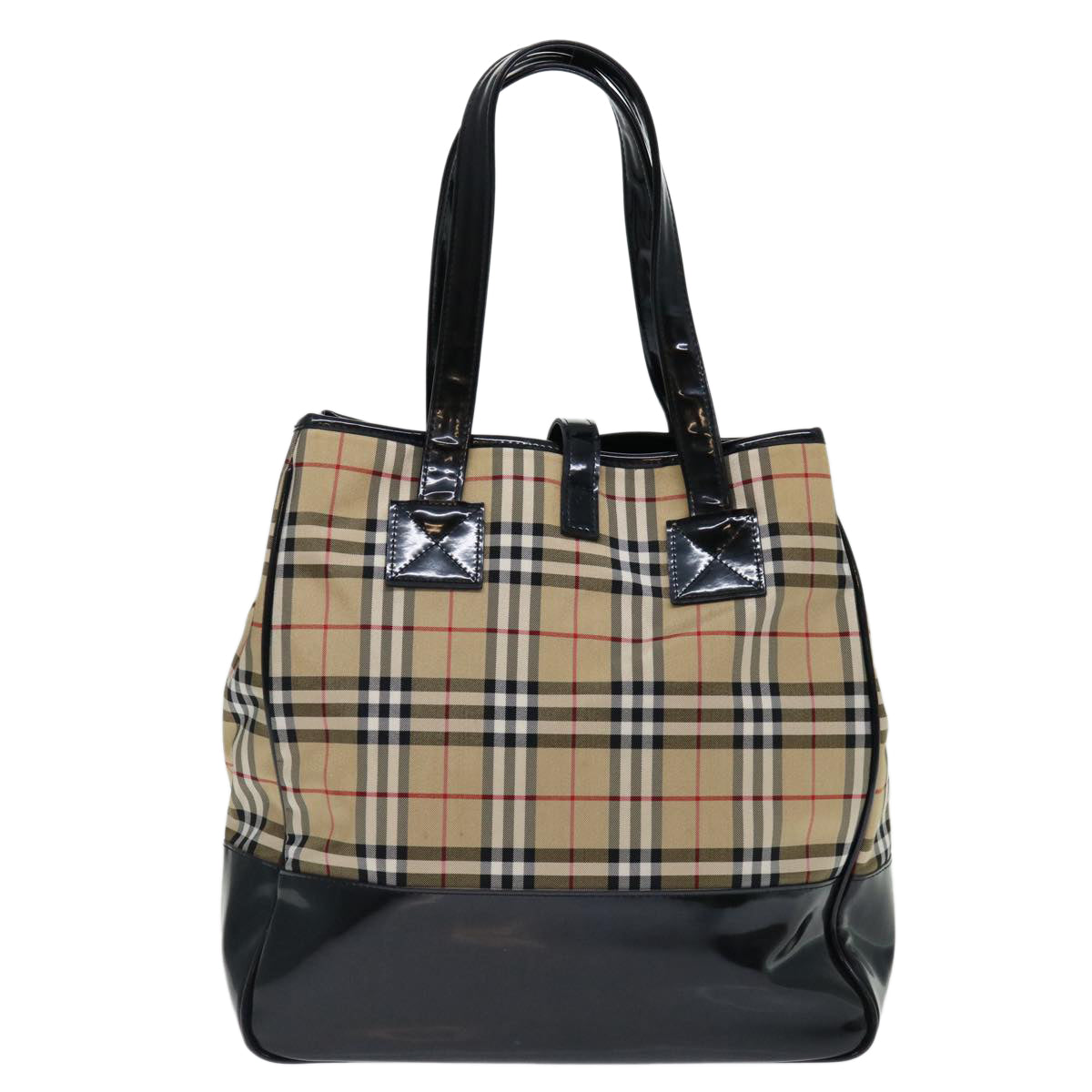 Luxury BurberrySs Nova Check Blue Label Tote Bag Canvas Beige Black Auth 71014