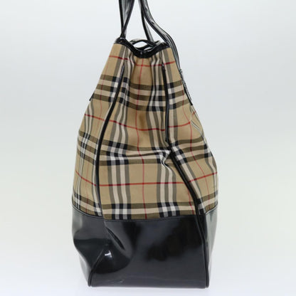 Luxury BurberrySs Nova Check Blue Label Tote Bag Canvas Beige Black Auth 71014