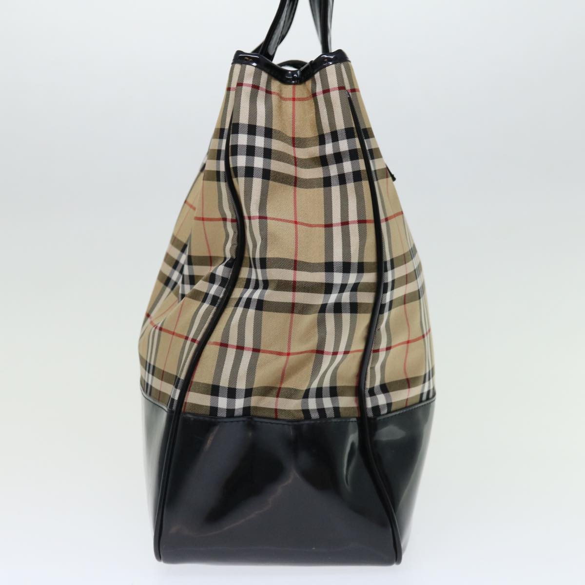 Luxury BurberrySs Nova Check Blue Label Tote Bag Canvas Beige Black Auth 71014