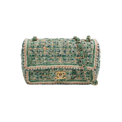 Chanel Classic Flap Mini Rectangular Tweed Green Multicolor Gold Hardware 2018-19