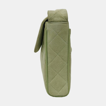Chanel Vintage Small Flap Crossbody Bag Green Suede Leather, 1991-1994