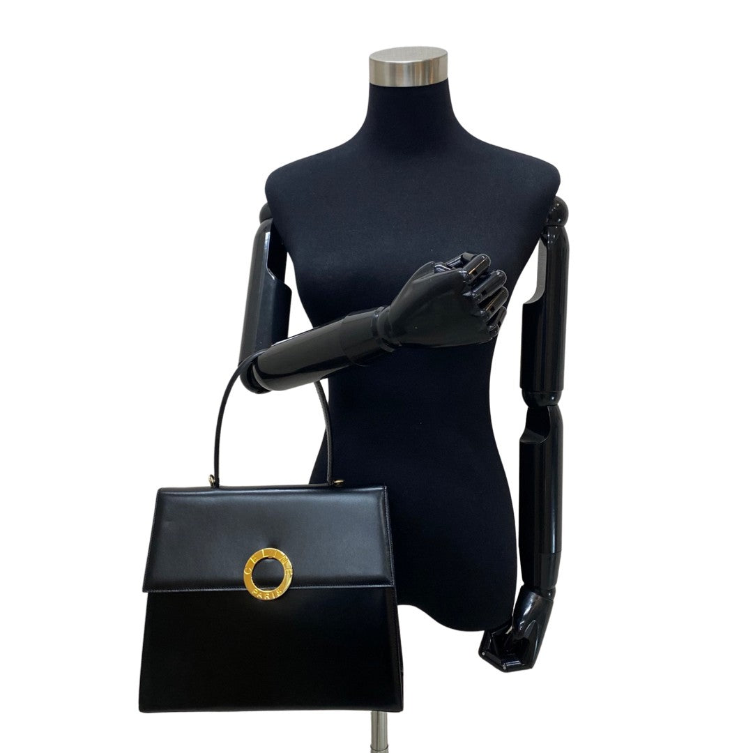CELINE Handbag Calfskin, Leather black Circle logo Women