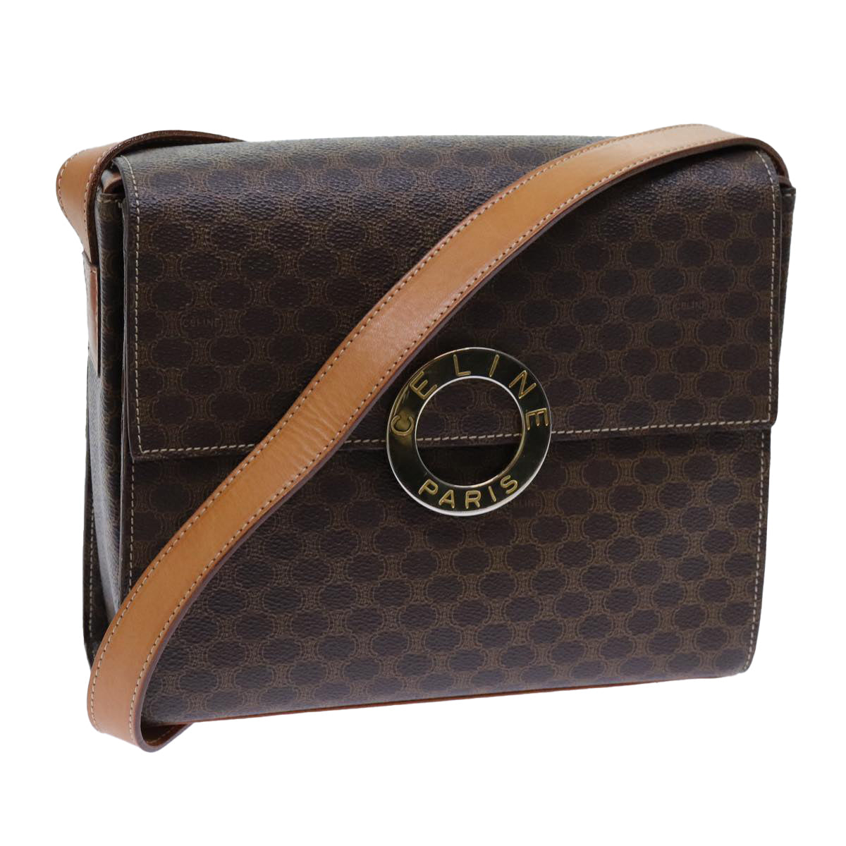 Luxury CELINE Macadam Canvas Shoulder Bag PVC Brown  71881