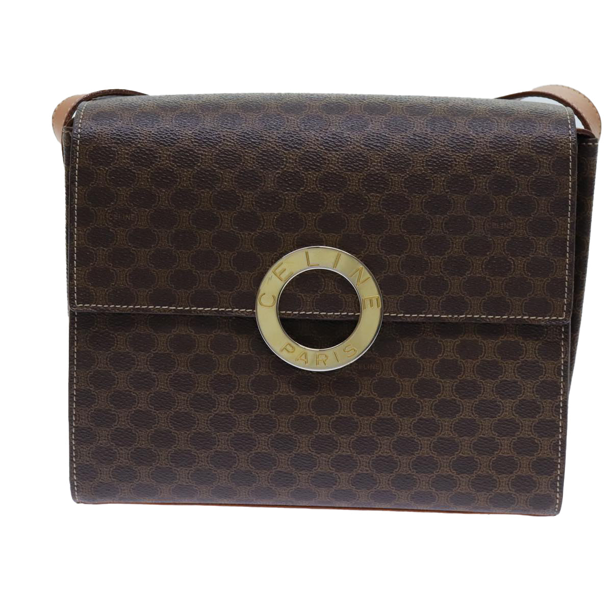 Luxury CELINE Macadam Canvas Shoulder Bag PVC Brown  71881