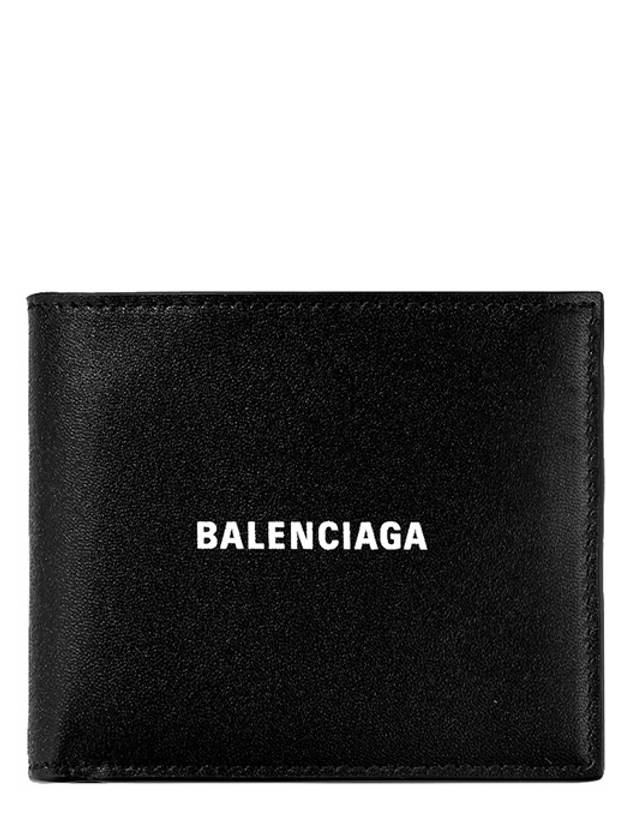 Luxury Balenciaga Trending 2025 Logo Print Leather Half Wallet Black