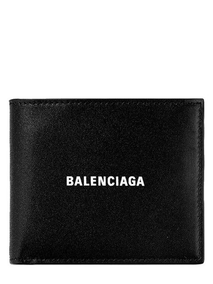 Luxury Balenciaga Trending 2025 Logo Print Leather Half Wallet Black