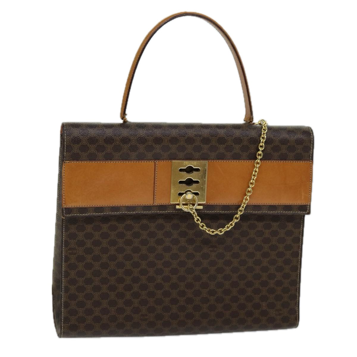 Luxury CELINE Macadam Canvas Hand Bag PVC Brown  72184