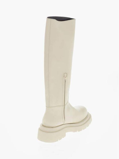 Luxury Bottega Veneta Lug Calfskin Long Boots Sea Salt