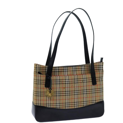 Luxury Burberry Nova Check Tote Bag Canvas Beige Black Auth 72354