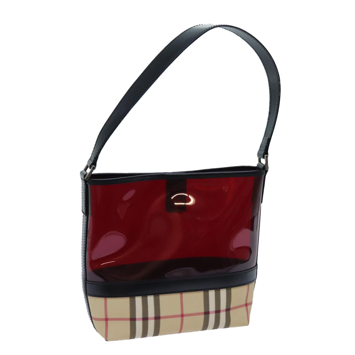 Luxury Burberry Nova Check Shoulder Bag Coated Canvas Vinyl Beige Red Auth 72405
