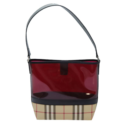 Luxury Burberry Nova Check Shoulder Bag Coated Canvas Vinyl Beige Red Auth 72405