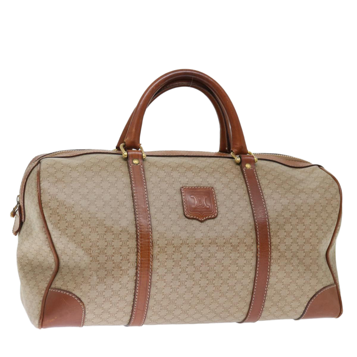 Luxury CELINE Macadam Canvas Boston Bag Beige  72470