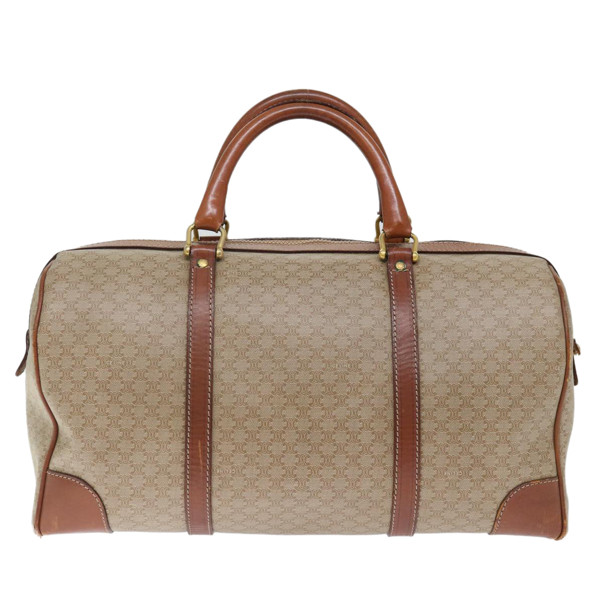 Luxury CELINE Macadam Canvas Boston Bag Beige  72470