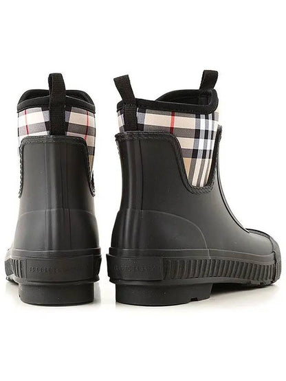 Luxury Burberry Vintage Check Neoprene Rubber Rain Boots Black Archive Beige