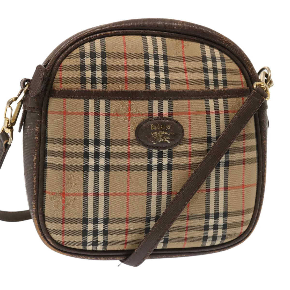 Luxury BurberrySs Nova Check Shoulder Bag Canvas Beige Auth 72616