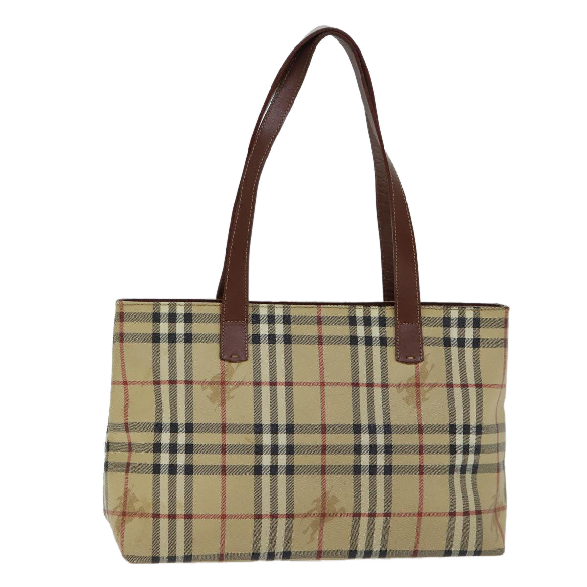 Luxury Burberry Nova Check Tote Bag PVC Beige Brown Auth 72636