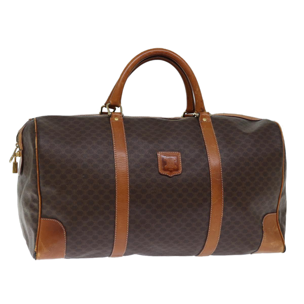 Luxury CELINE Macadam Canvas Boston Bag PVC Brown  72705