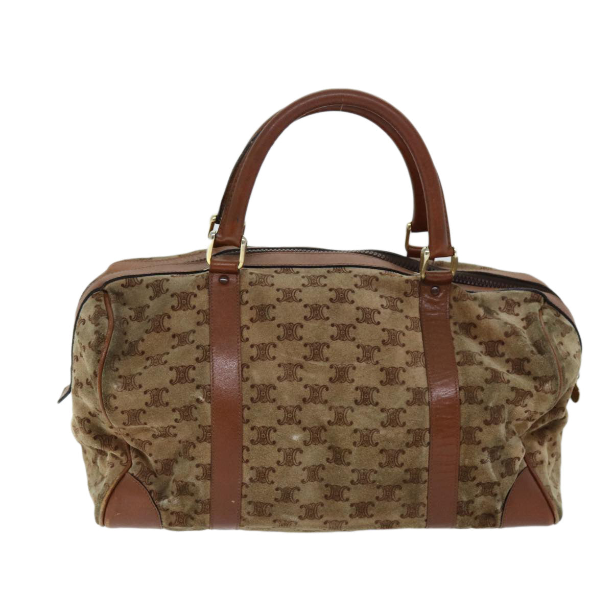 Luxury CELINE Macadam Canvas Boston Bag Beige  72834