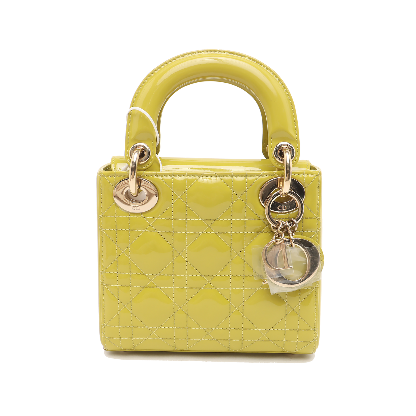 Lady Dior Mini Handbag Yellow Patent Leather Gold-tone Chain Strap