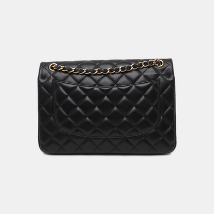 Chanel Classic Flap Jumbo Black Lambskin Leather Double Flap Gold Hardware