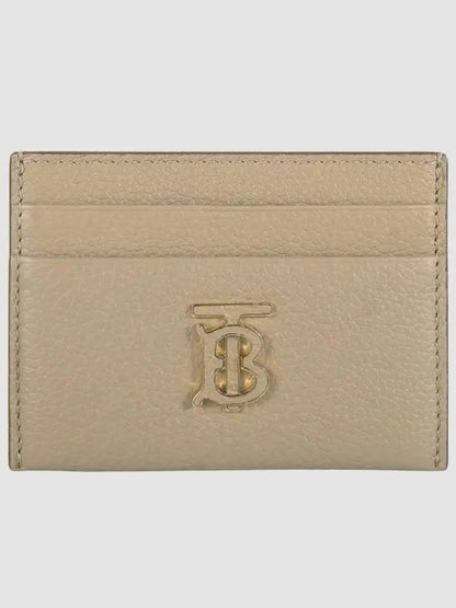 Luxury Burberry TB Grainy Leather Card Wallet Haute Beige