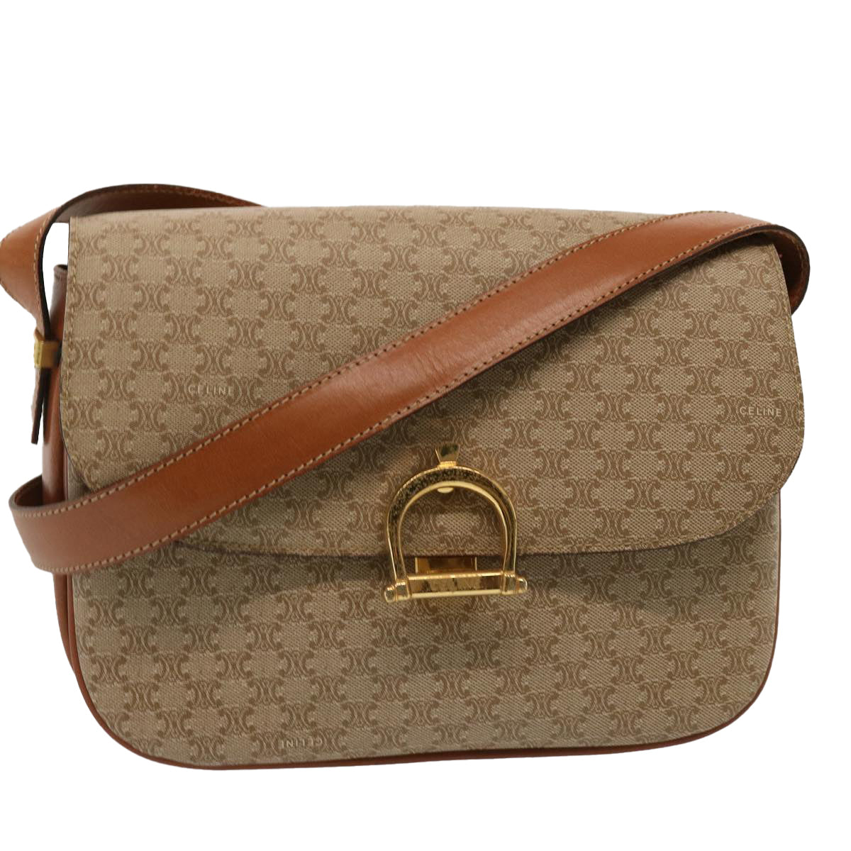 Luxury CELINE Macadam Canvas Shoulder Bag Beige  73027