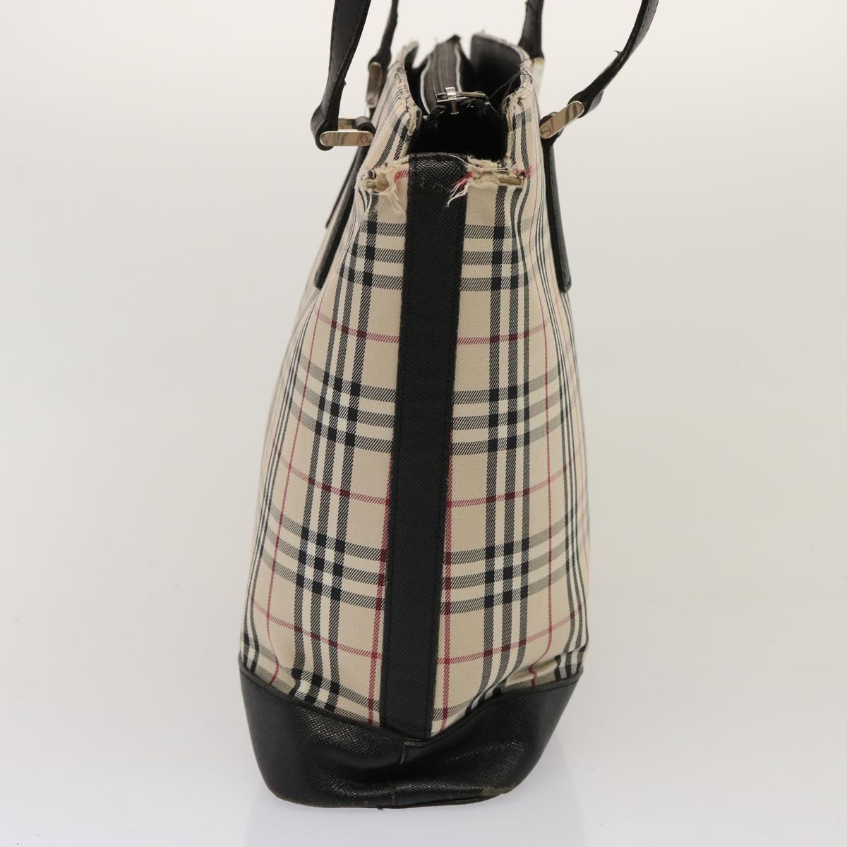 Luxury Burberry Nova Check Tote Bag Canvas Beige Auth 73161