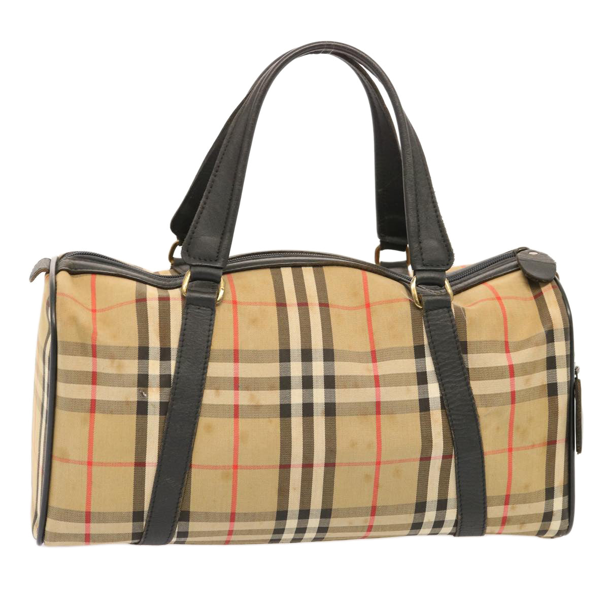 Luxury BurberrySs Nova Check Boston Bag Canvas Beige Auth 73347