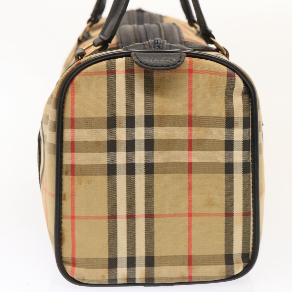 Luxury BurberrySs Nova Check Boston Bag Canvas Beige Auth 73347
