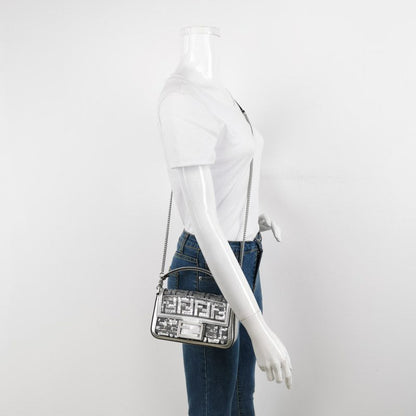 Fendi Baguette Mini Fendi x Nicki Minaj Silver PVC and Leather with Glitter Sequins Crossbody Bag
