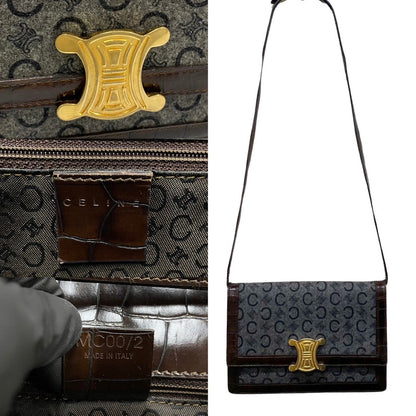 CELINE Shoulder Bag Leather, Wool Brown C Macadam logo Metal Women