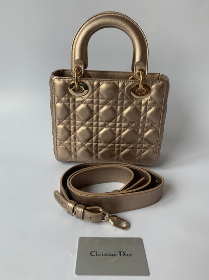 Lady Dior ABCdior Small Champagne Gold and Metallic Cannage Lambskin Handbag