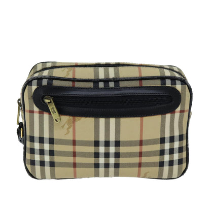 Luxury BurberrySs Nova Check Clutch Bag PVC Beige Auth 73528