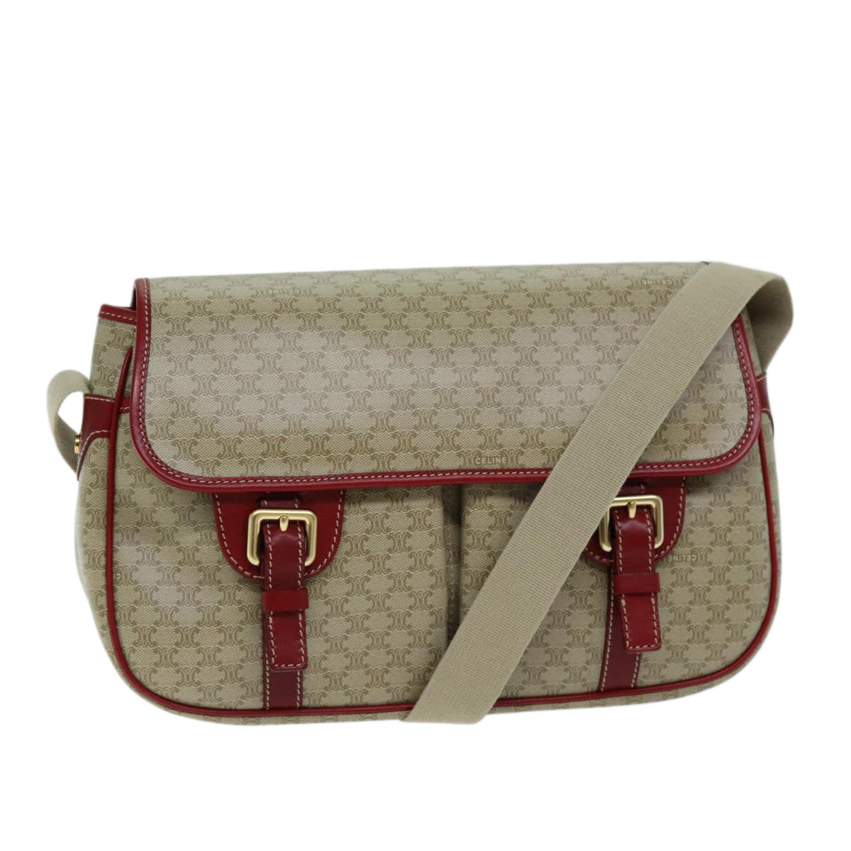 Luxury CELINE Macadam Canvas Shoulder Bag Beige  73585