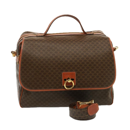 Luxury CELINE Macadam Canvas Boston Bag PVC 2way Brown  73841